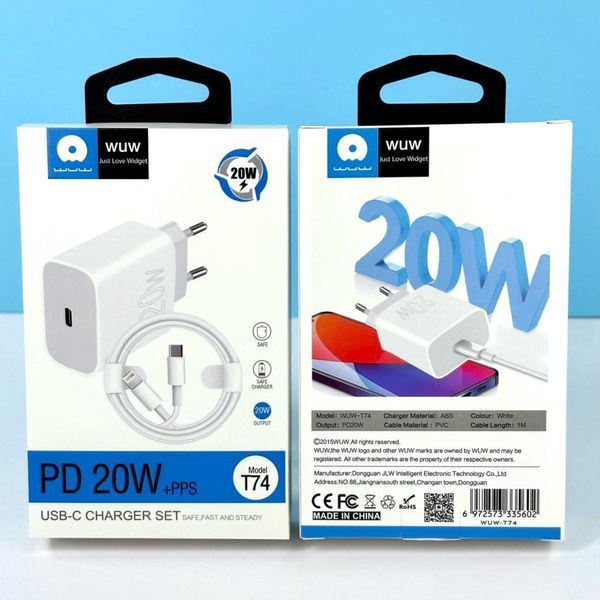 Комплект быстрой зарядки для iPhone WUW T74 Type-C to Lightning PD20W Белый 209-00264 фото