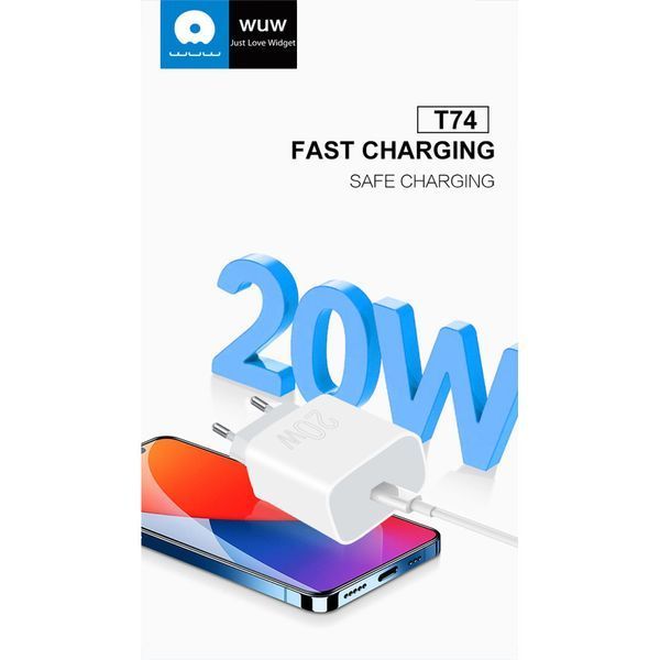 Комплект быстрой зарядки для iPhone WUW T74 Type-C to Lightning PD20W Белый 209-00264 фото