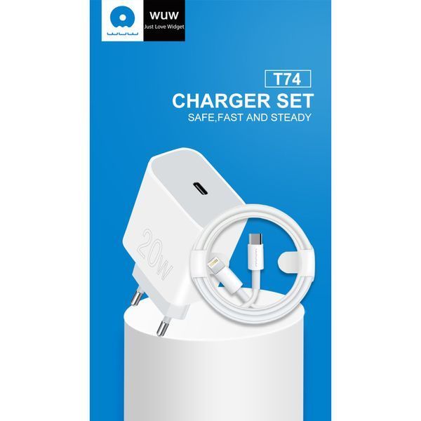 Комплект быстрой зарядки для iPhone WUW T74 Type-C to Lightning PD20W Белый 209-00264 фото