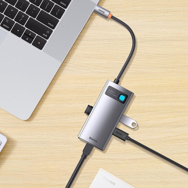 USB-хаб Baseus Metal Gleam Series 4-in-1 Multifunctional Type-C HUB Docking Station Gray （Type-C to USB3.0*3+RJ45*1） WKWG070113 фото