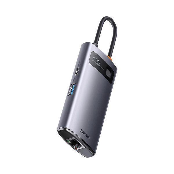 USB-хаб Baseus Metal Gleam Series 4-in-1 Multifunctional Type-C HUB Docking Station Gray （Type-C to USB3.0*3+RJ45*1） WKWG070113 фото