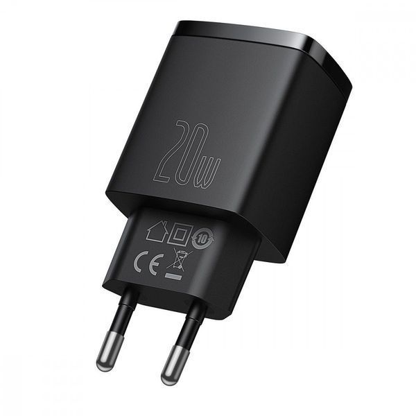 МЗП Baseus Compact Quick Charger 20W QC+ PD (1Type-C + 1USB) Black CCXJ-B01 фото