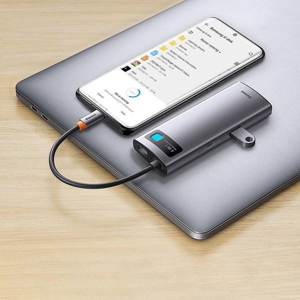 USB-хаб Baseus Metal Gleam Series 4-in-1 Multifunctional Type-C HUB Docking Station Gray （Type-C to USB3.0*3+RJ45*1） WKWG070113 фото