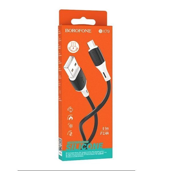 Кабель BOROFONE BX79 USB to Micro 2.4A, 1m, silicone, silicone connectors, Black 6974443384765 фото