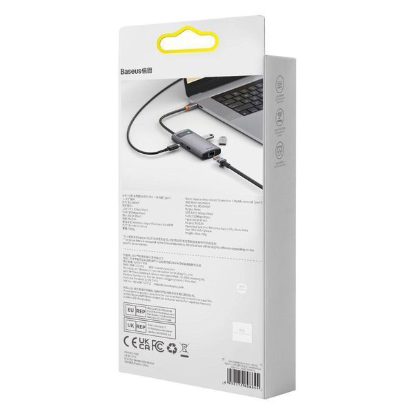 USB-хаб Baseus Metal Gleam Series 4-in-1 Multifunctional Type-C HUB Docking Station Gray （Type-C to USB3.0*3+RJ45*1） WKWG070113 фото