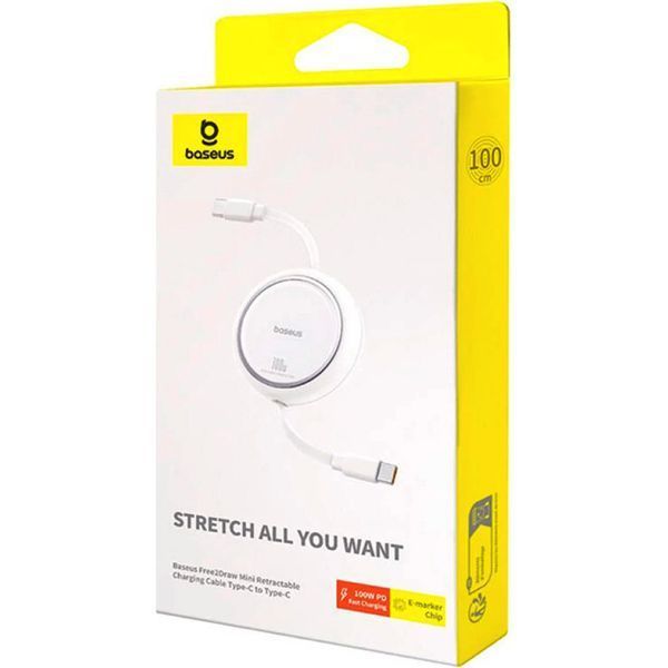 Кабель Baseus Free2Draw Mini Retractable Charging Cable Type-C to Type-C 100W 1m Moon White P10364500211-00 фото