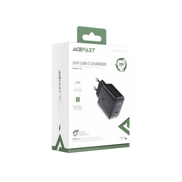 Мережевий зарядний пристрій ACEFAST A1 PD20W single USB-C charger Black 6974316280033 фото