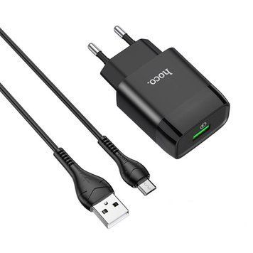 Мережевий зарядний пристрій HOCO C72Q Glorious single port QC3.0 charger set(Micro) 18W Black 656-01357 фото