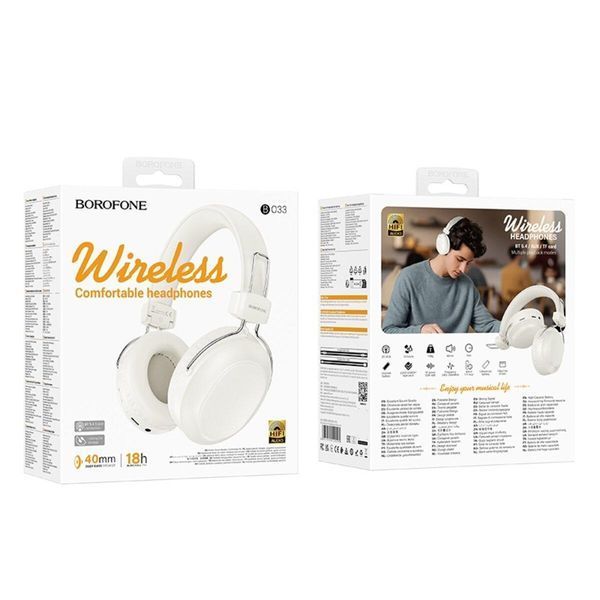 Бездротові накладні навушники BOROFONE BO33 Melody BT headphones Milky White 656-03798 фото