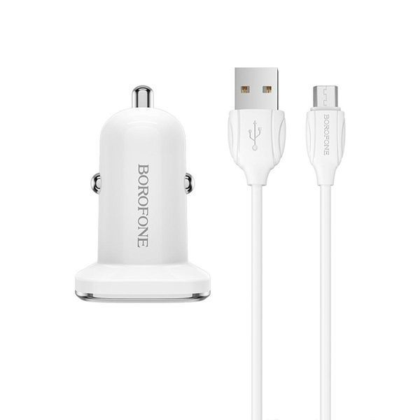 Автомобильное зарядное устройство для BOROFONE BZ12A single port QC3.0 with Micro-USB cable 18W White 656-00376 фото