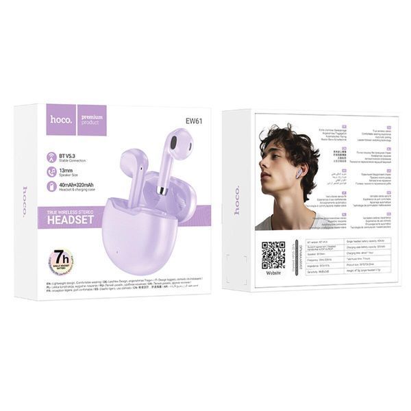 Бездротові навушники HOCO EW61 June true wireless BT headset Purple 656-03902 фото