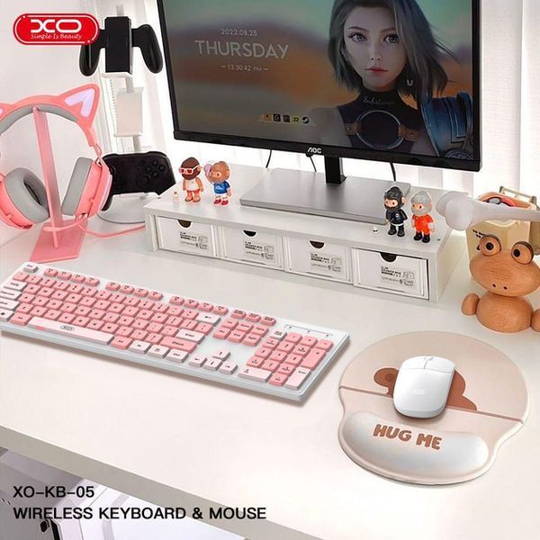 Беспроводной комплект XO KB-05 2.4G Wireless keyboard and mouse set Pink 999-00001 фото