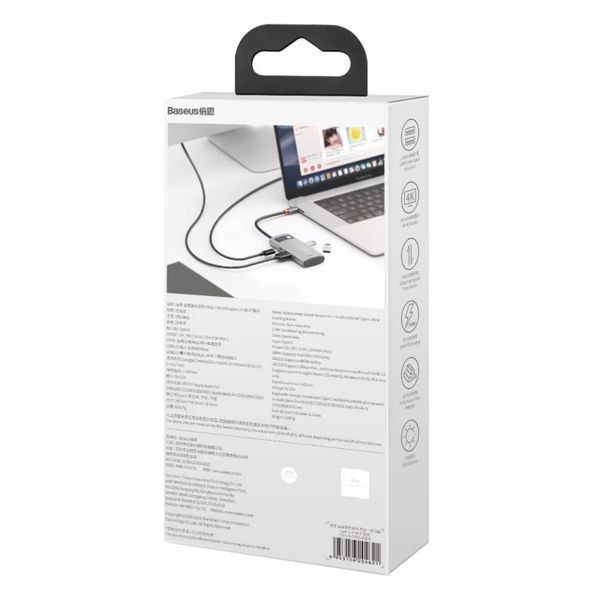 USB-хаб Baseus Metal Gleam Series 4-in-1 Multifunctional Type-C HUB Docking Station Gray（Type-C to HDMI*1+USB3.0*1+USB2.0*1+PD*1） CAHUB-CY0G фото