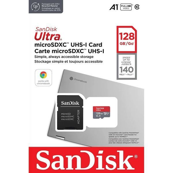 Карта памяти microSDXC (UHS-1) SanDisk Ultra 128Gb class 10 A1 (140Mb/s) (adapter SD) Imaging Packaging SDSQUAB-128G-GN6IA фото