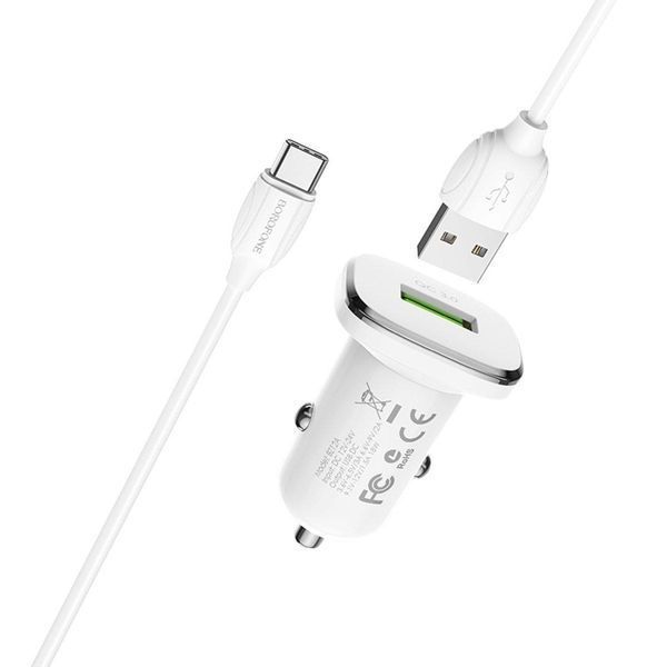 Автомобильное зарядное устройство для BOROFONE BZ12A single port QC3.0 with Micro-USB cable 18W White 656-00376 фото