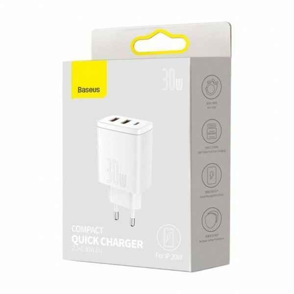 Сетевое зарядное устройство Baseus Compact Quick Charger 2U+C 30W EU White 656-01291 фото
