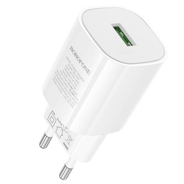СЗУ Borofone BA102A Pudding QC3.0 (1USB-A) + кабель USB to MicroUSB White ILSO-00000081944-1 фото