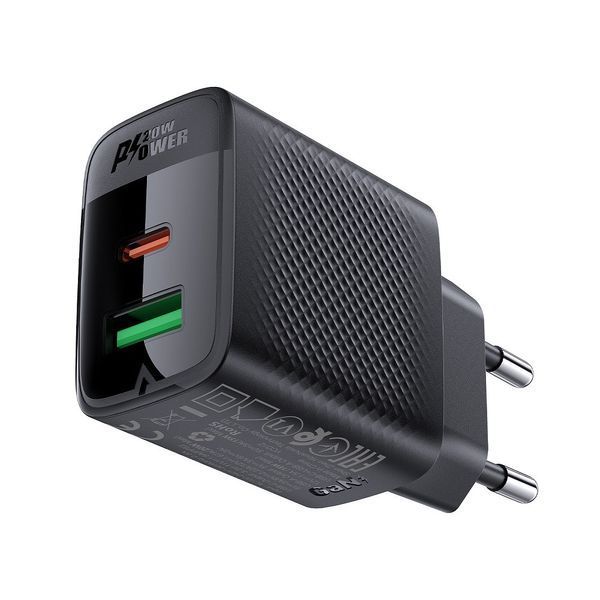 Сетевое зарядное устройство ACEFAST A78 PD20W GaN (USB-A+USB-C) charger Black 6974316283256 фото