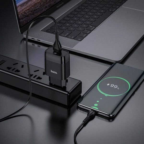 Мережевий зарядний пристрій HOCO C72Q Glorious single port QC3.0 charger set(Micro) 18W Black 656-01357 фото