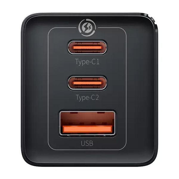 МЗП Baseus GaN5 Pro PD65W+QC3.0 (1USB-A/2C) + кабель Type-C to Type-C (CCGP12020) Black ILSO-00000063722-1 фото