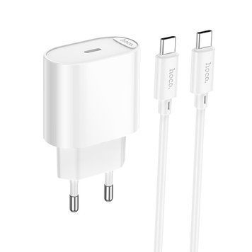 Сетевое зарядное устройство с кабелем HOCO C109A(PD20W) Fighter single port PD20W charger set(C to C) White 6942007656672 фото