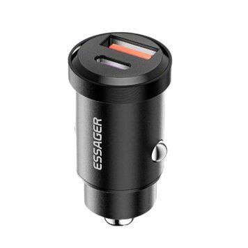 Автомобільний зарядний пристрій Essager Gyroscope Mini Charger USB-A + Type-C 30W black (ECCAC-TL01) 656-00318 фото