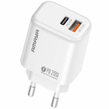 Сетевое зарядное устройство Amaya E43D PD20W (1USB-A/1C) + кабель USB to Type-C white 656-08055 фото