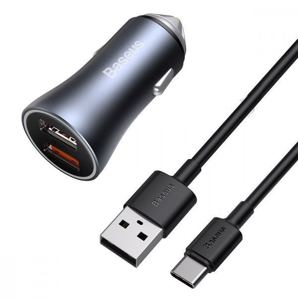 АЗП Baseus Golden Contactor Pro 40W 2USB + Cable Type-C 5A (1m) Dark Gray TZCCJD-A0G фото