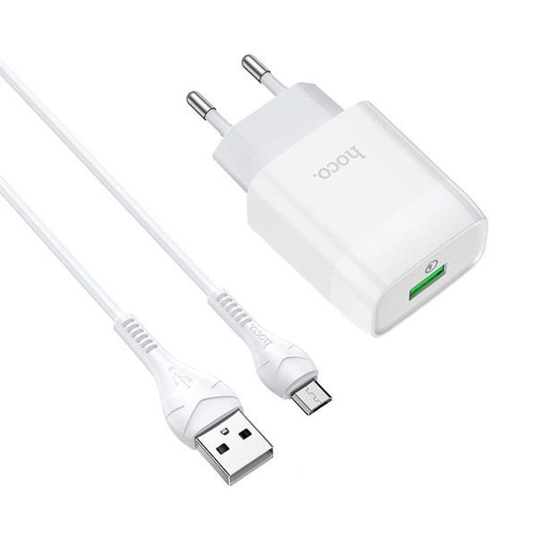 Сетевое зарядное устройство HOCO C72Q Glorious single port QC3.0 charger set(Micro) 18W White 656-01358 фото