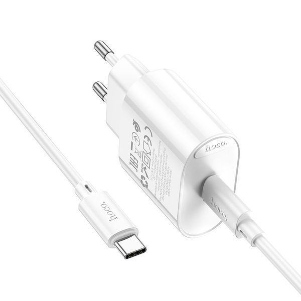 Сетевое зарядное устройство с кабелем HOCO C109A(PD20W) Fighter single port PD20W charger set(C to C) White 6942007656672 фото