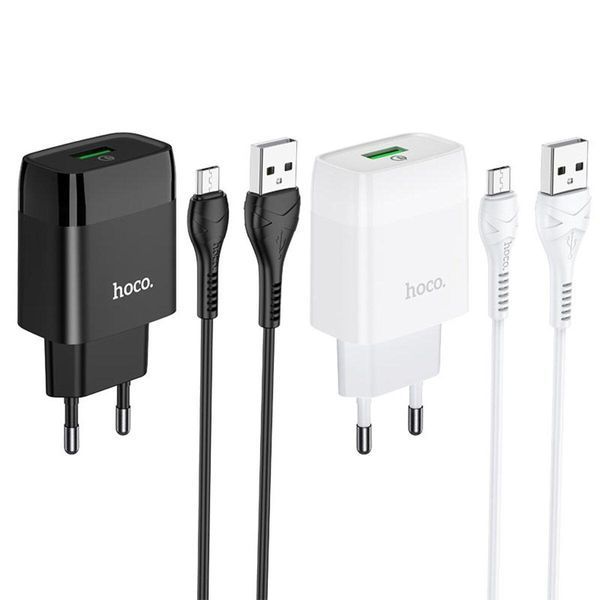 Сетевое зарядное устройство HOCO C72Q Glorious single port QC3.0 charger set(Micro) 18W White 656-01358 фото