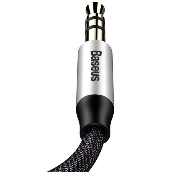 Аудиокабель Baseus M30 3.5mm male to 3.5mm male, nylon braid, 1m Silver+Black CAM30-BS1 фото
