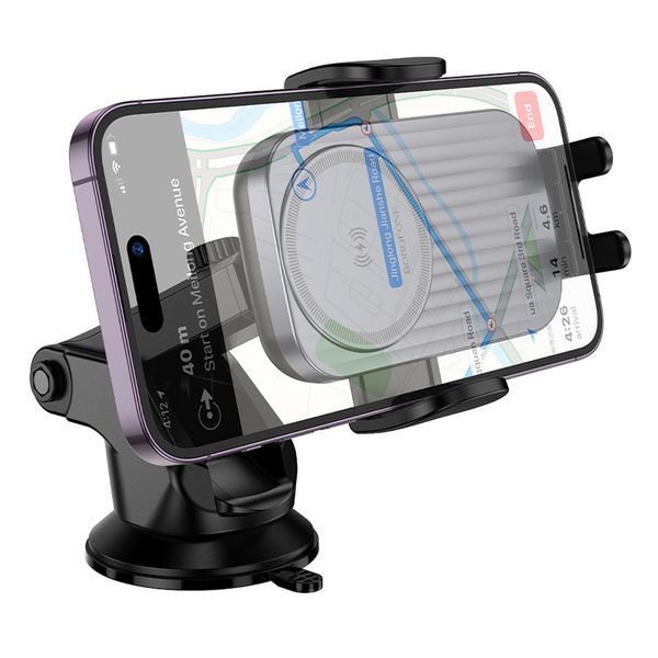 Автотримач для телефона з БЗП BOROFONE BH222 Leading push-type wireless fast charging car holder(center console) Black 6941991119019 фото
