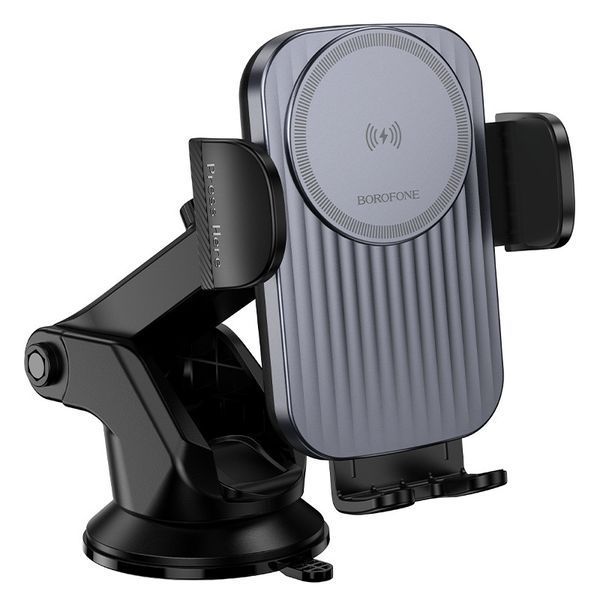 Автотримач для телефона з БЗП BOROFONE BH222 Leading push-type wireless fast charging car holder(center console) Black 6941991119019 фото