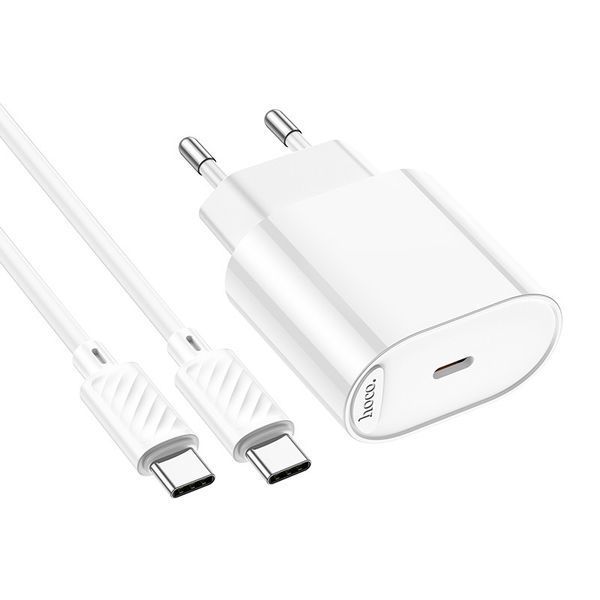 Сетевое зарядное устройство с кабелем HOCO C109A(PD20W) Fighter single port PD20W charger set(C to C) White 6942007656672 фото