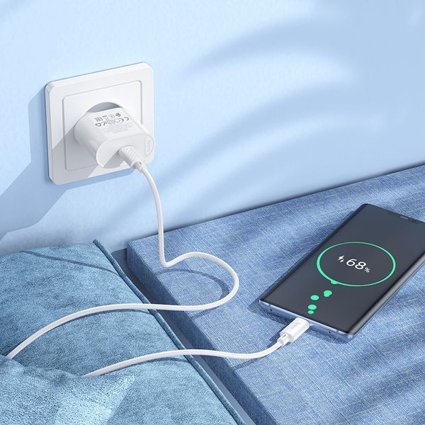 Сетевое зарядное устройство с кабелем HOCO C109A(PD20W) Fighter single port PD20W charger set(C to C) White 6942007656672 фото
