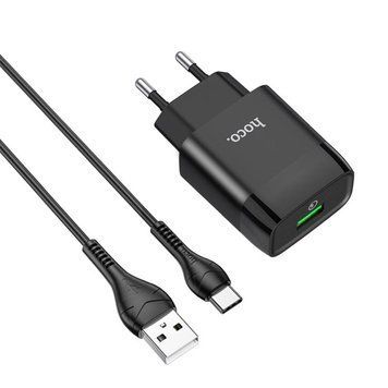 Мережевий зарядний пристрій HOCO C72Q Glorious single port QC3.0 charger set(Type-C) 18W Black 656-01359 фото