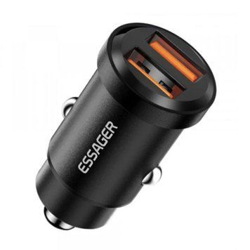 Автобільний зарядний пристрій ESSAGER Gyroscope Mini Charger USB-A + USB-A 30W Black 656-00319 фото