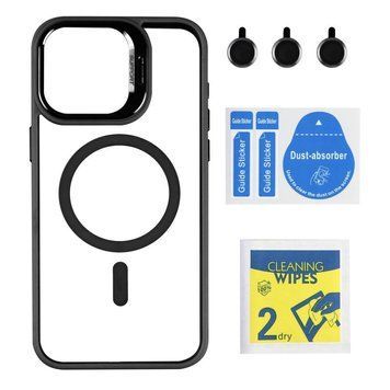 Чохол TPU+PC+Metal Stand Case with MagSafe and Camera Lenses для iPhone 15 Pro Max Black 214-03711 фото