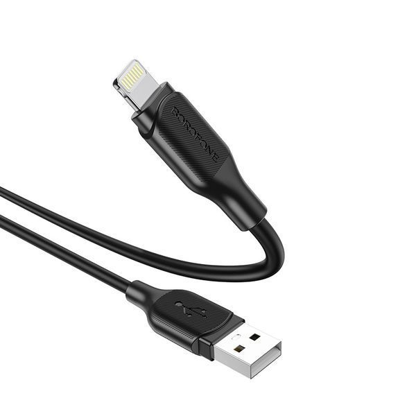 Кабель BOROFONE BX42 USB to iP 2.4A, 1m, silicone, TPE connectors, Black 6931474736727 фото