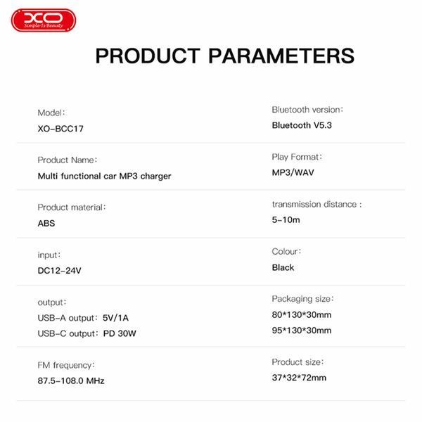 FM-трансмиттер XO BCC17 Smart Bluetooth+MP3 A+C Dual Port черный XO-BCC17 фото