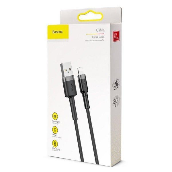 Кабель Baseus Cafule Cable USB For iP 2A 3m Gray+Black CALKLF-RG1 фото