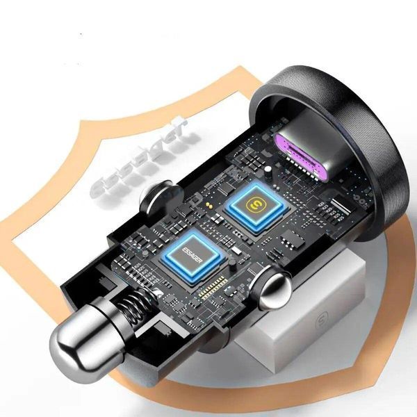 Автобільний зарядний пристрій ESSAGER Gyroscope Mini Charger USB-A + USB-A 30W Black 656-00319 фото