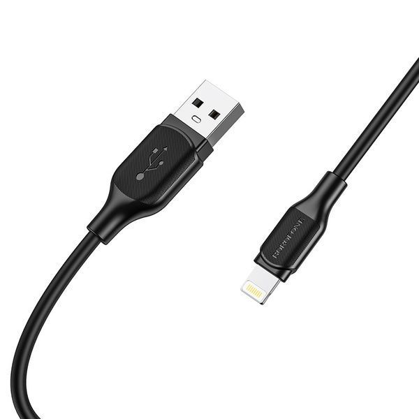 Кабель BOROFONE BX42 USB to iP 2.4A, 1m, silicone, TPE connectors, Black 6931474736727 фото