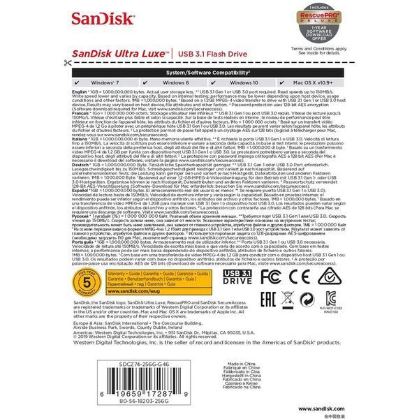 Флеш-накопичувач SanDisk USB 3.1 Ultra Luxe 256Gb (150Mb/s) SDCZ74-256G-G46 фото