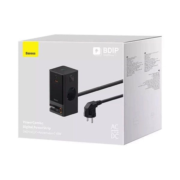 Сетевое зарядное устройство Baseus PowerCombo Digital PowerStrip 2AC+1U+1C+Retractable-C 65W with 1.5m Power 656-03187 фото