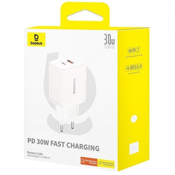МЗП Baseus Cube Fast Charger 30W (Type-C + USB) Black P10111404113-00 фото