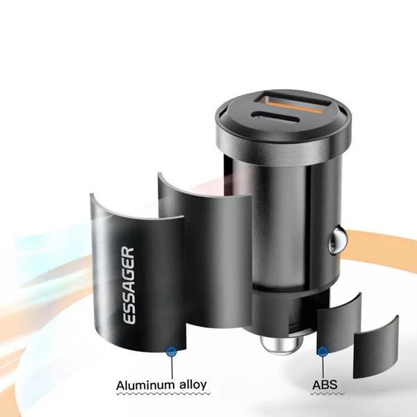 Автобільний зарядний пристрій ESSAGER Gyroscope Mini Charger USB-A + USB-A 30W Black 656-00319 фото