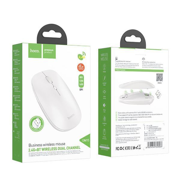 Манипулятор мышь HOCO GM15 Art dual-mode business wireless mouse White 6931474760586 фото