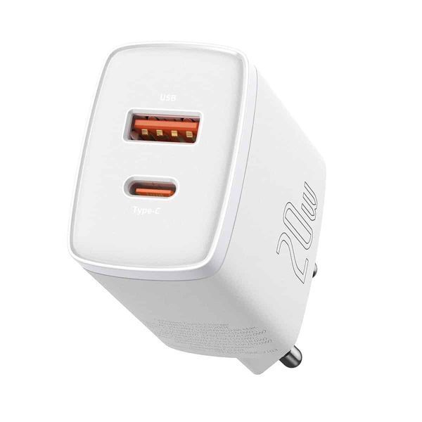 Мережевий зарядний пристрій Baseus Compact Quick Charger U+C 20W EU White 656-01293 фото